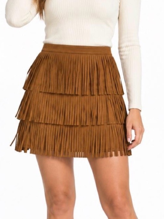 Universal Thread Dresses & Skirts - Universal Thread Brown Western Fringe Tiered Faux Suede Mini Skirt